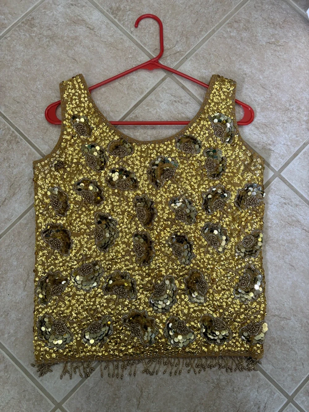 Vintage Harilela gold beaded sequin wool tank top size 38 US Small - Picture 8 of 10